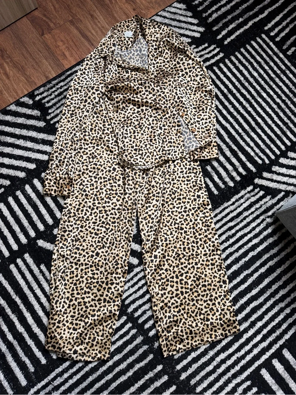 Leopard Print Satin Pajama Set - Women's Sleepwear in Beige